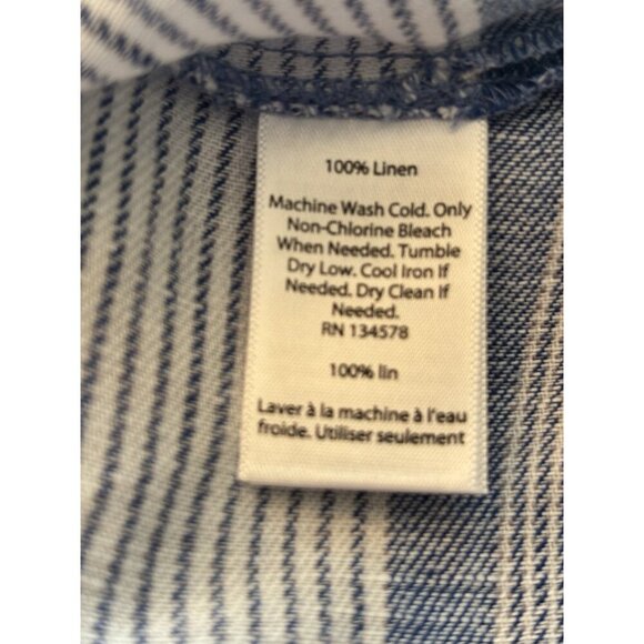 Vineyard Vines Womens Size 00 Blue Stripe Linen Shift Dress Short Sleeve Tassels - Picture 7 of 7